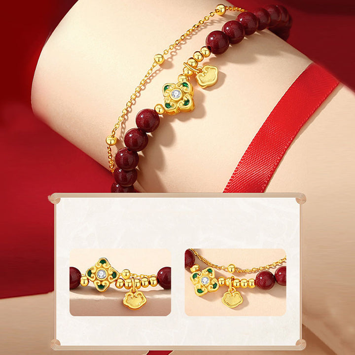 Bracelet chaîne de bénédiction en argent sterling 925 avec trèfle à quatre feuilles en cinabre naturel de Buddha Stones - image 8