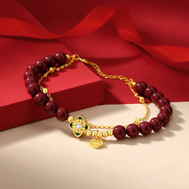 Bracelet chaîne de bénédiction en argent sterling 925 avec trèfle à quatre feuilles en cinabre naturel de Buddha Stones - image 2