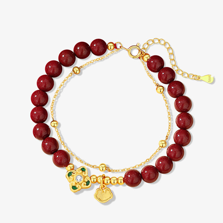 Bracelet chaîne de bénédiction en argent sterling 925 avec trèfle à quatre feuilles en cinabre naturel de Buddha Stones - image 10