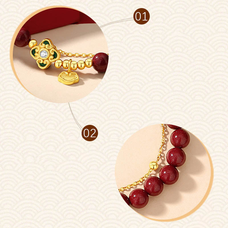 Bracelet chaîne de bénédiction en argent sterling 925 avec trèfle à quatre feuilles en cinabre naturel de Buddha Stones - image 9