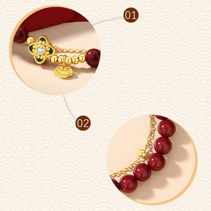 Bracelet chaîne de bénédiction en argent sterling 925 avec trèfle à quatre feuilles en cinabre naturel de Buddha Stones - image 9