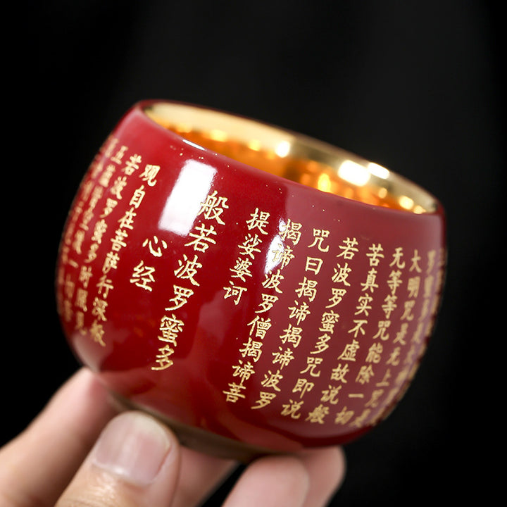 Buddha Stones Heart Sutra Grande Compassion Mantra Tasse à thé en céramique gravée Tasse à thé Kung Fu
