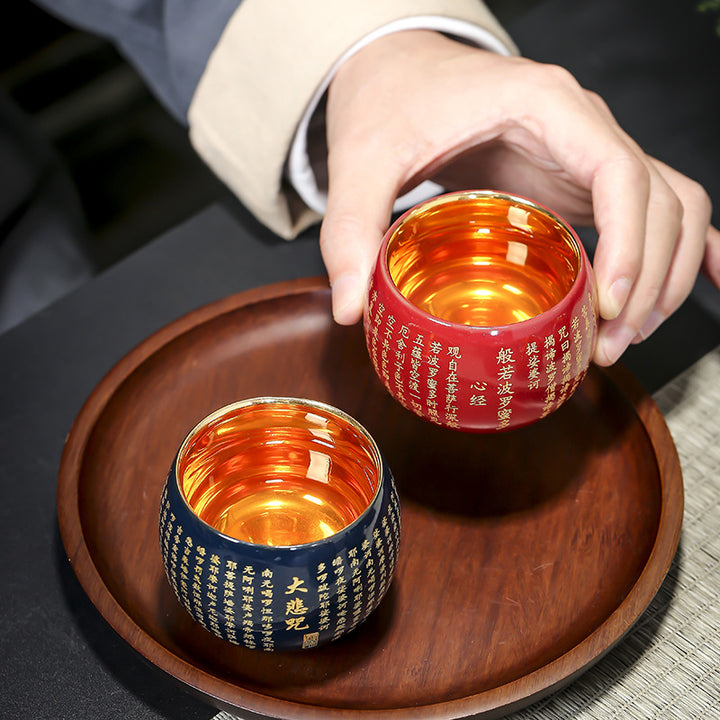 Buddha Stones Heart Sutra Grande Compassion Mantra Tasse à thé en céramique gravée Tasse à thé Kung Fu