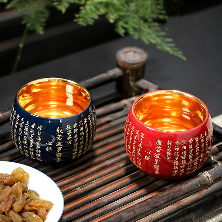 Buddha Stones Heart Sutra Grande Compassion Mantra Tasse à thé en céramique gravée Tasse à thé Kung Fu