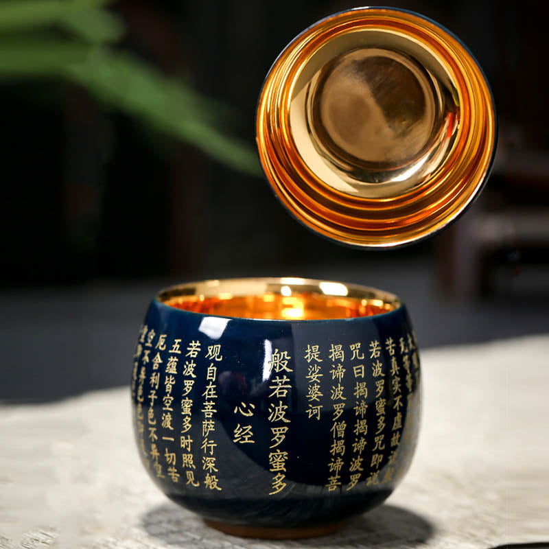 Buddha Stones Heart Sutra Grande Compassion Mantra Tasse à thé en céramique gravée Tasse à thé Kung Fu