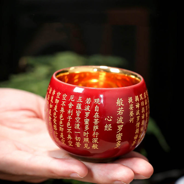 Buddha Stones Heart Sutra Grande Compassion Mantra Tasse à thé en céramique gravée Tasse à thé Kung Fu