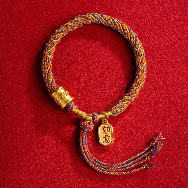 Bracelet tressé multicolore tibétain fait main avec Buddha Stones Om Mani Padme Hum Ruyi