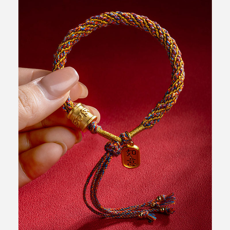 Bracelet tressé multicolore tibétain fait main avec Buddha Stones Om Mani Padme Hum Ruyi