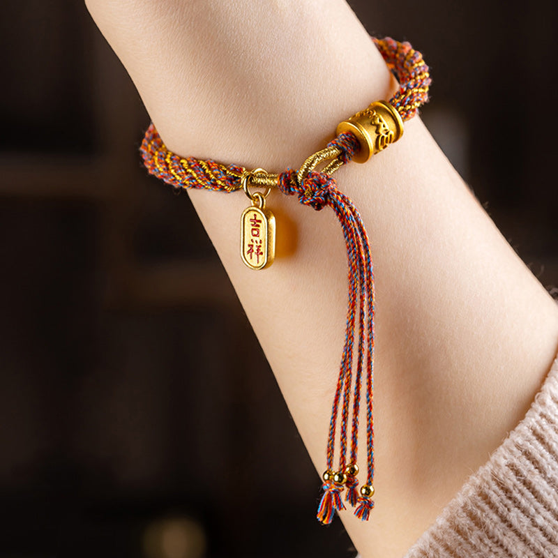 Bracelet tressé multicolore tibétain fait main avec Buddha Stones Om Mani Padme Hum Ruyi