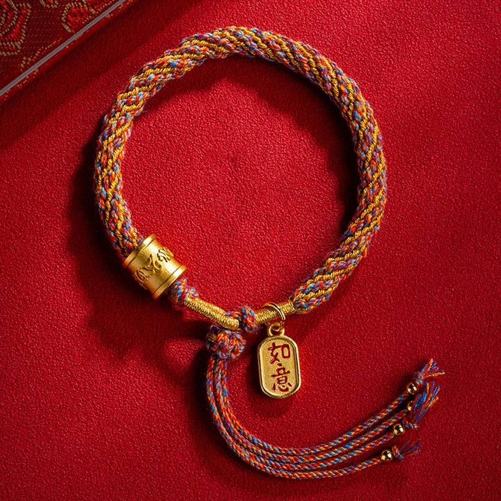 Bracelet tressé multicolore tibétain fait main avec Buddha Stones Om Mani Padme Hum Ruyi