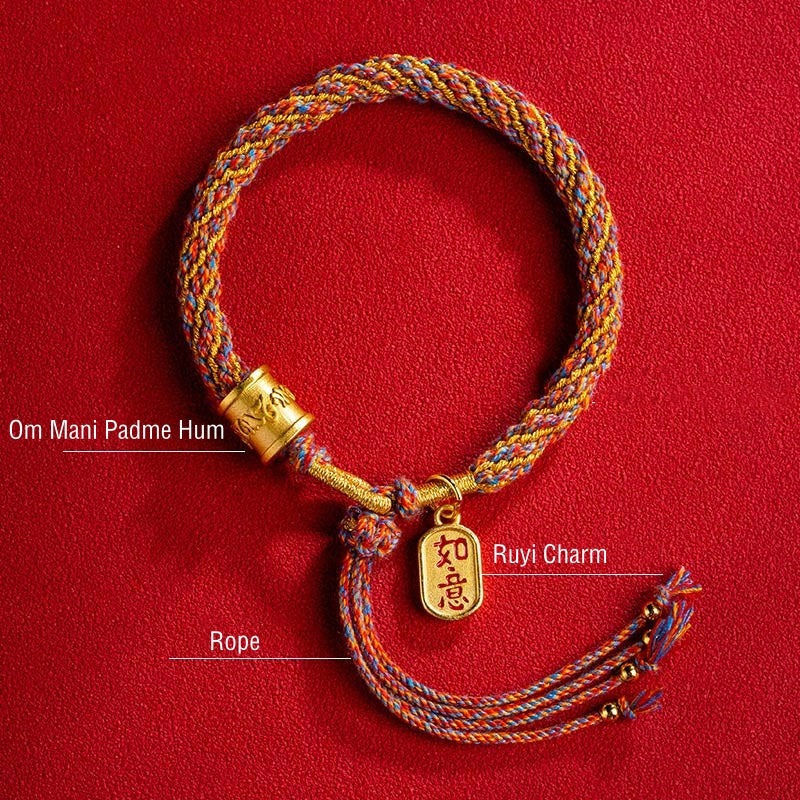 Bracelet tressé multicolore tibétain fait main avec Buddha Stones Om Mani Padme Hum Ruyi