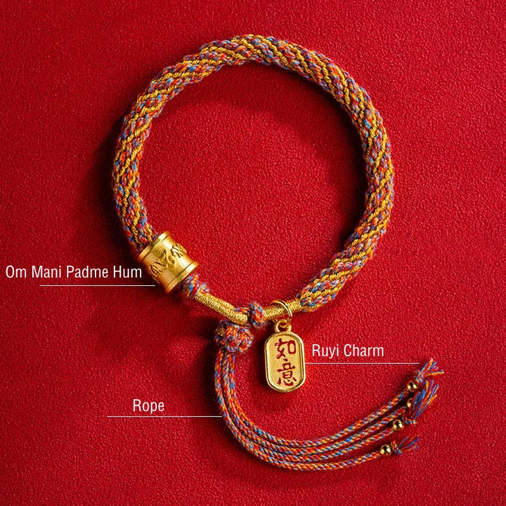 Bracelet tressé multicolore tibétain fait main avec Buddha Stones Om Mani Padme Hum Ruyi