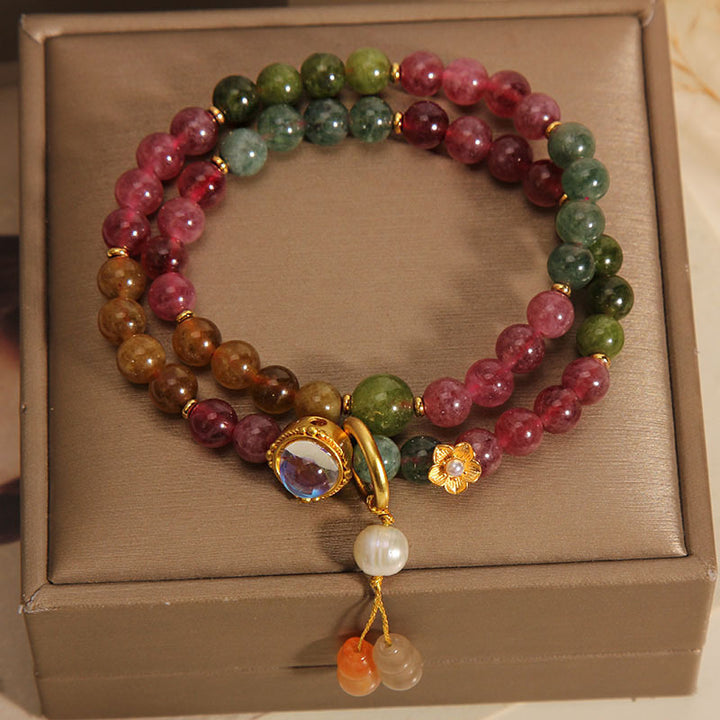 Bracelet à breloques double tour en forme de gourde avec tourmaline multicolore de Buddha Stones