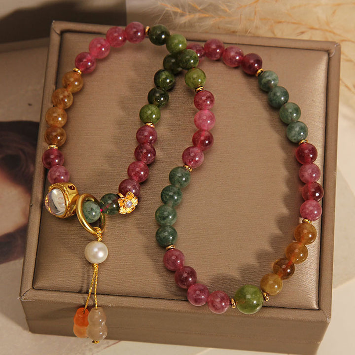 Bracelet à breloques double tour en forme de gourde avec tourmaline multicolore de Buddha Stones