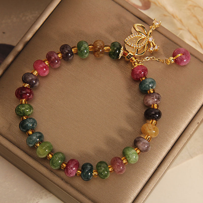 Bracelet de sagesse avec breloque papillon en tourmaline colorée et Buddha Stones