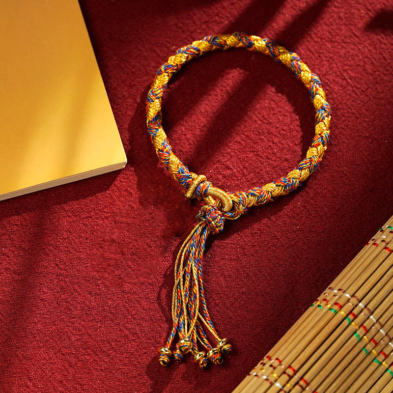 Bracelet tressé en corde avec écailles de dragon et cinq dieux de la richesse tibétains faits à la main en Buddha Stones