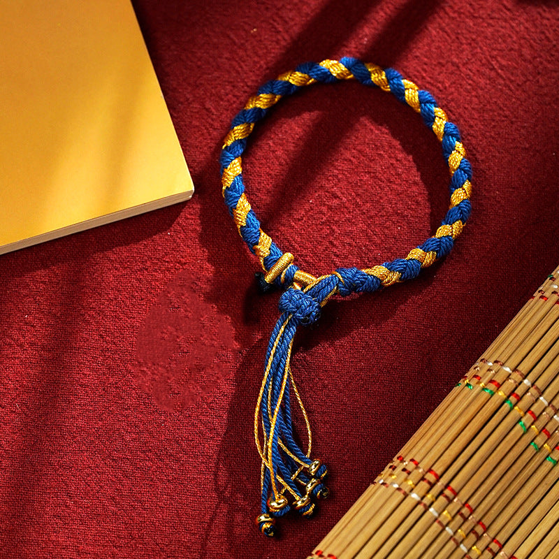 Bracelet tressé en corde avec écailles de dragon et cinq dieux de la richesse tibétains faits à la main en Buddha Stones