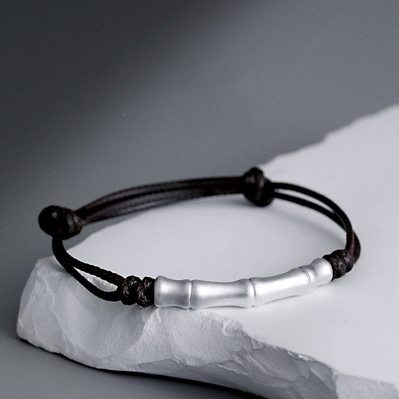 Bracelet tressé en corde porte-bonheur en argent sterling 999 avec motif d'os de Buddha Stones - Corde noire (tour de poignet 14-23 cm) - image 4