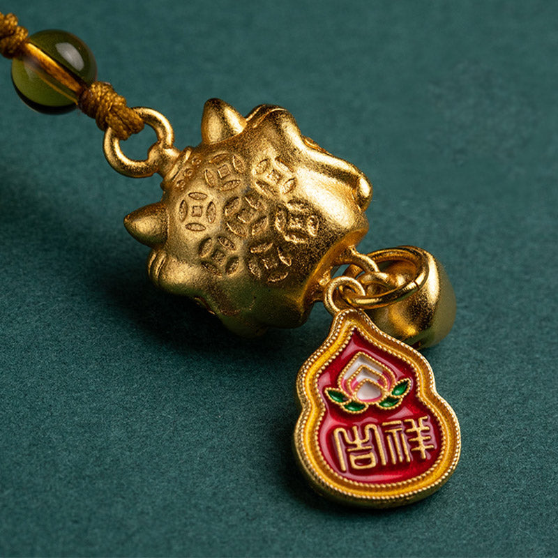 Buddha Stones Lion dansant Auspicieux Ruyi Paix Sûre Riche Cuivre Richesse Téléphone Décoration Suspendue