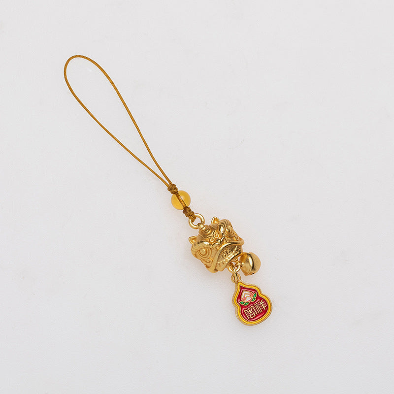 Buddha Stones Lion dansant Auspicieux Ruyi Paix Sûre Riche Cuivre Richesse Téléphone Décoration Suspendue