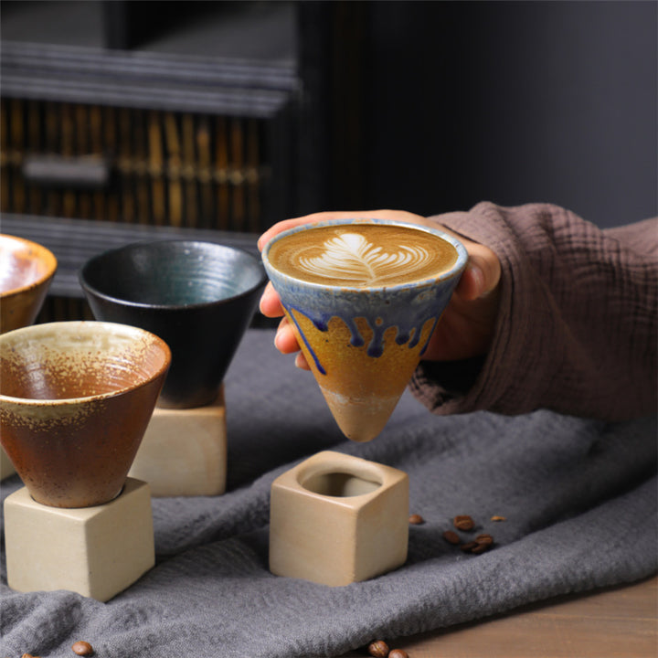 Tasse à café en céramique dégradée vintage Buddha Stones pour thé, café, latte, expresso, avec base, 200 ml
