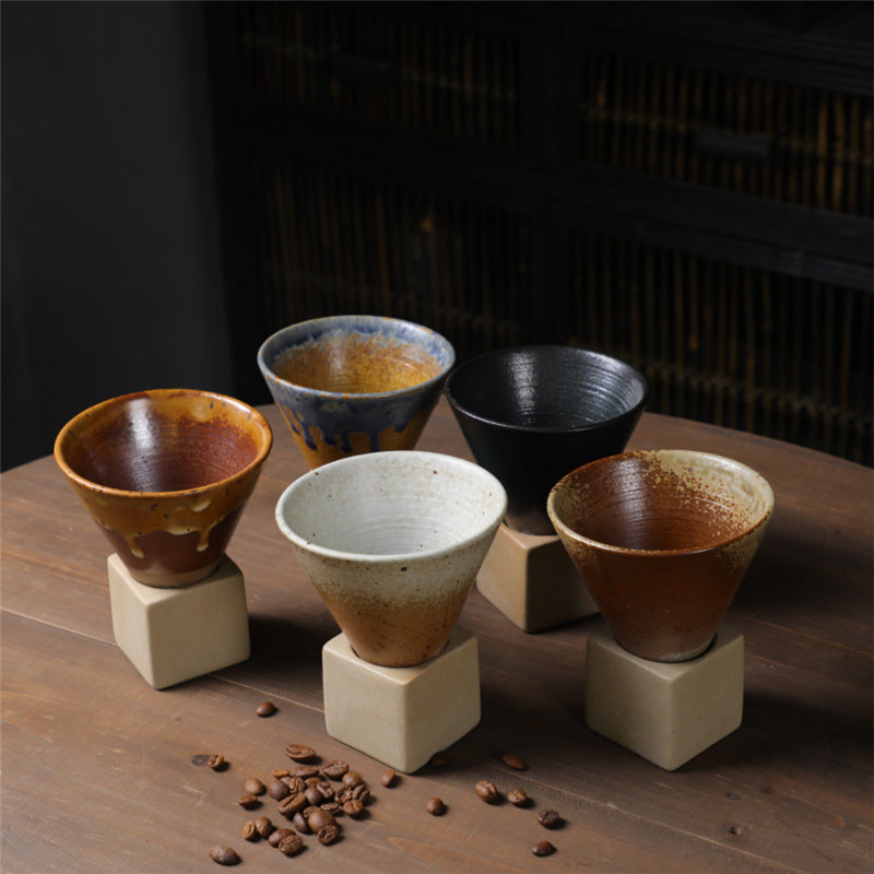 Tasse à café en céramique dégradée vintage Buddha Stones pour thé, café, latte, expresso, avec base, 200 ml