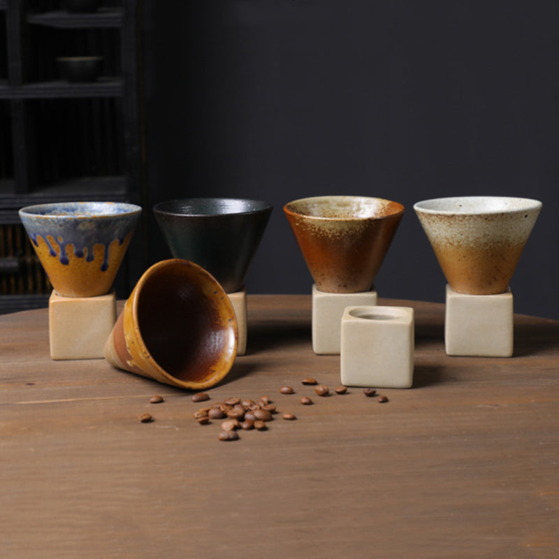 Tasse à café en céramique dégradée vintage Buddha Stones pour thé, café, latte, expresso, avec base, 200 ml
