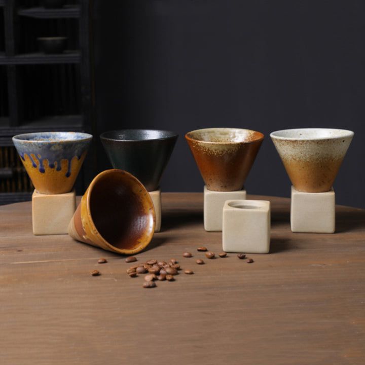 Tasse à café en céramique dégradée vintage Buddha Stones pour thé, café, latte, expresso, avec base, 200 ml