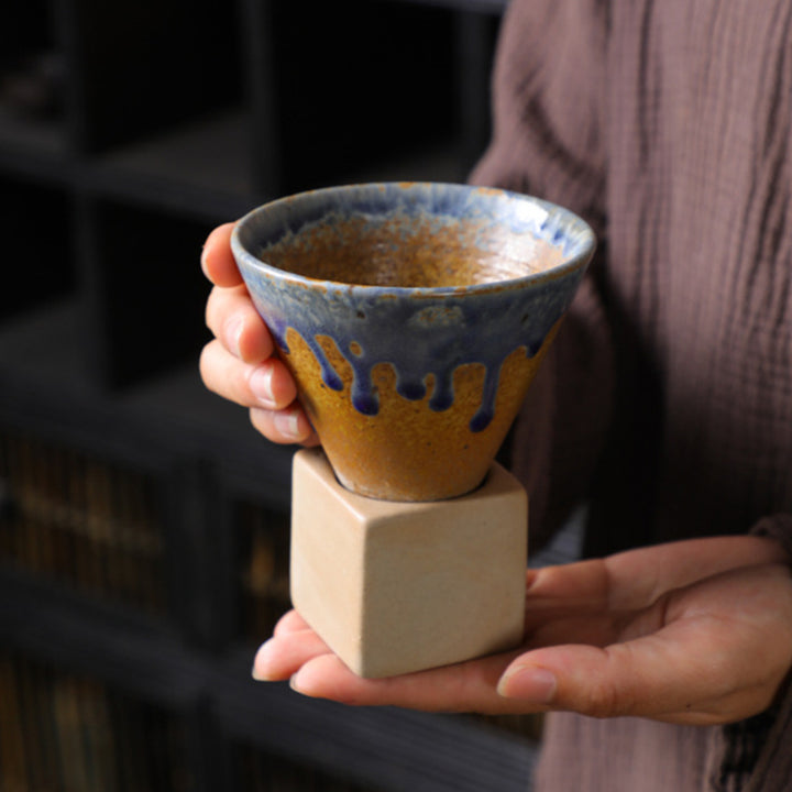 Tasse à café en céramique dégradée vintage Buddha Stones pour thé, café, latte, expresso, avec base, 200 ml