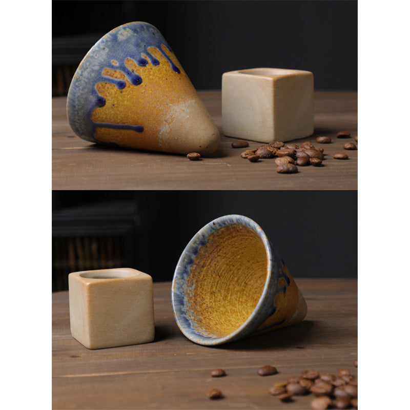 Tasse à café en céramique dégradée vintage Buddha Stones pour thé, café, latte, expresso, avec base, 200 ml