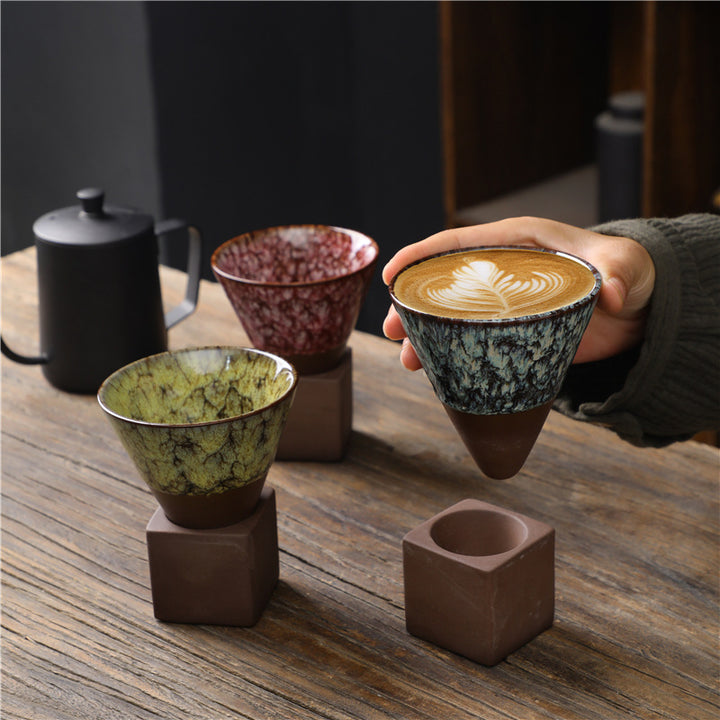 Tasse à café en Buddha Stones et changement de four rétro, tasse à café expresso, thé, latte, avec base, 200 ml
