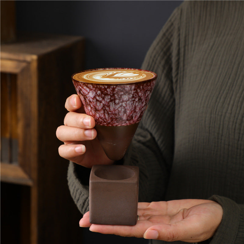 Tasse à café en Buddha Stones et changement de four rétro, tasse à café expresso, thé, latte, avec base, 200 ml