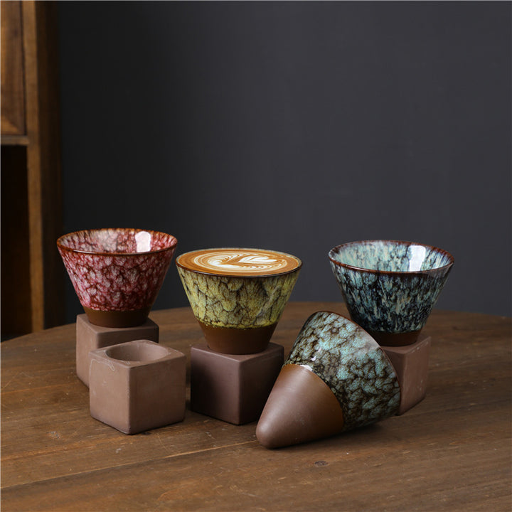Tasse à café en Buddha Stones et changement de four rétro, tasse à café expresso, thé, latte, avec base, 200 ml