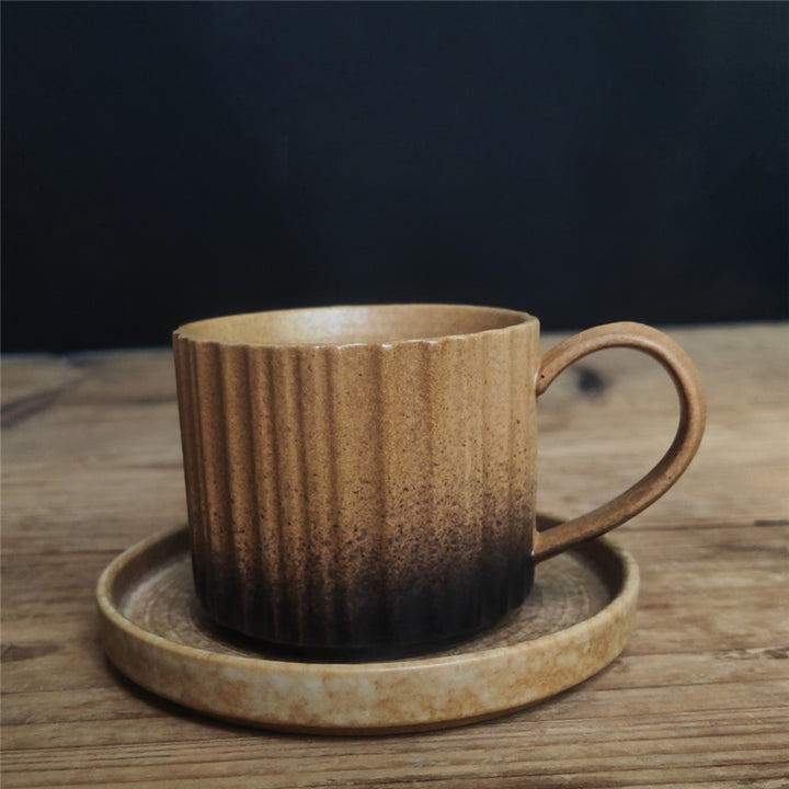 Tasse à café en céramique à rayures rétro Buddha Stones , tasse à thé et à café en poterie brute avec soucoupe 250 ml