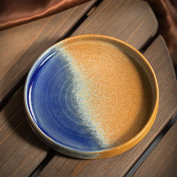 Tasse à café en céramique à rayures rétro Buddha Stones , tasse à thé et à café en poterie brute avec soucoupe 250 ml