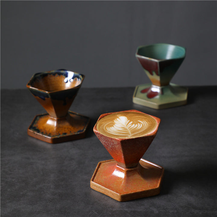 Tasse à café en céramique avec motif hexagonal en Buddha Stones, tasse à café avec base, 170 ml