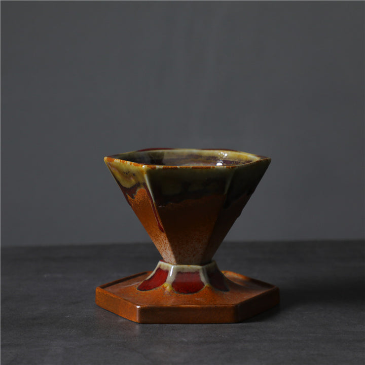 Tasse à café en céramique avec motif hexagonal en Buddha Stones, tasse à café avec base, 170 ml
