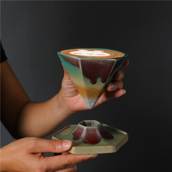 Tasse à café en céramique avec motif hexagonal en Buddha Stones, tasse à café avec base, 170 ml