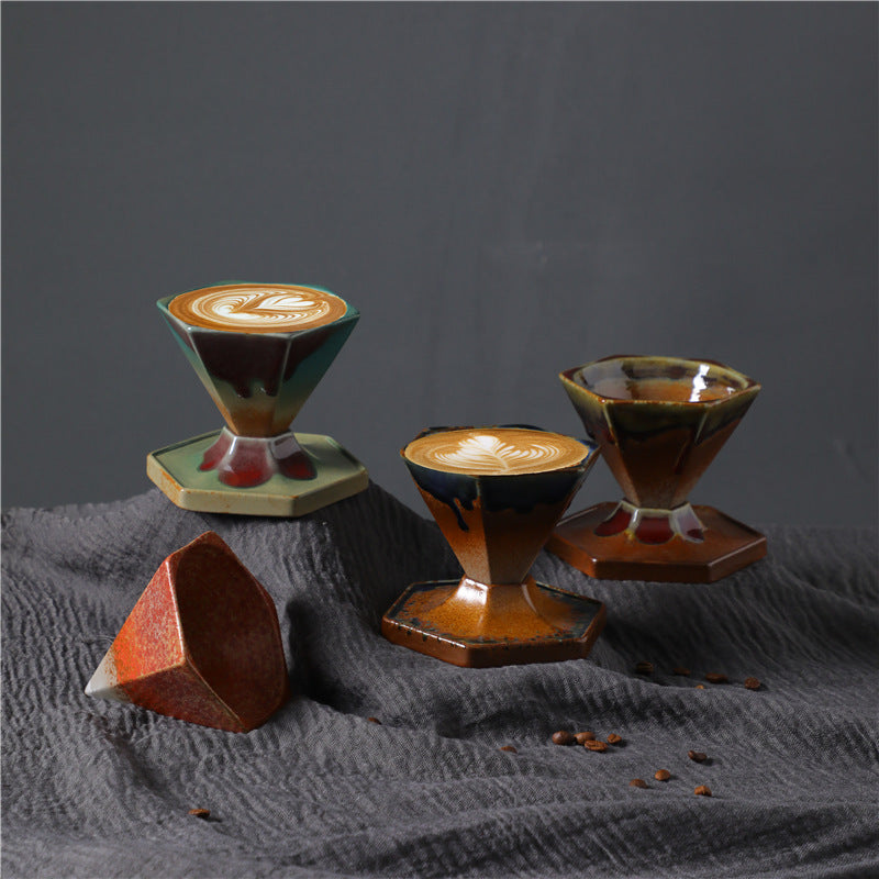 Tasse à café en céramique avec motif hexagonal en Buddha Stones, tasse à café avec base, 170 ml