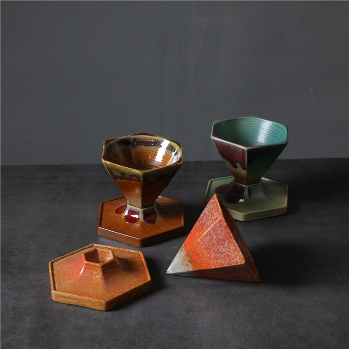 Tasse à café en céramique avec motif hexagonal en Buddha Stones, tasse à café avec base, 170 ml