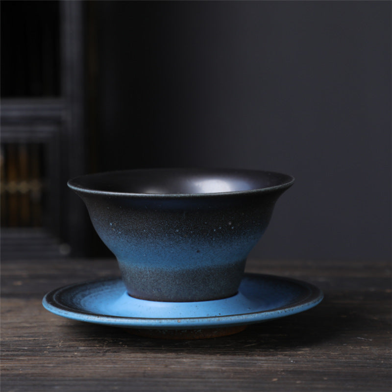 Tasse à café en céramique avec motif planète Buddha Stones Tasse à thé et café en poterie brute avec soucoupe