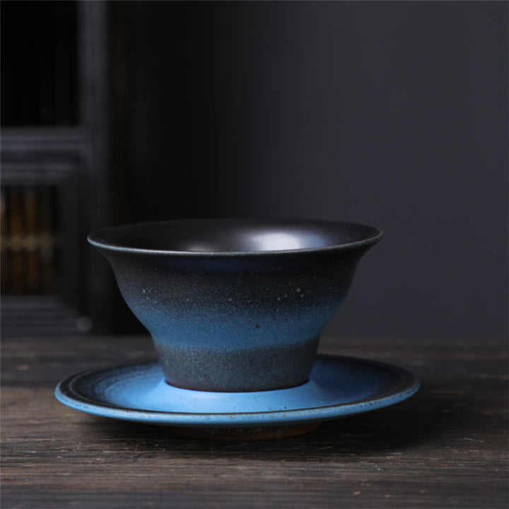 Tasse à café en céramique avec motif planète Buddha Stones Tasse à thé et café en poterie brute avec soucoupe