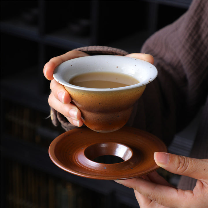 Tasse à café en céramique avec motif planète Buddha Stones Tasse à thé et café en poterie brute avec soucoupe