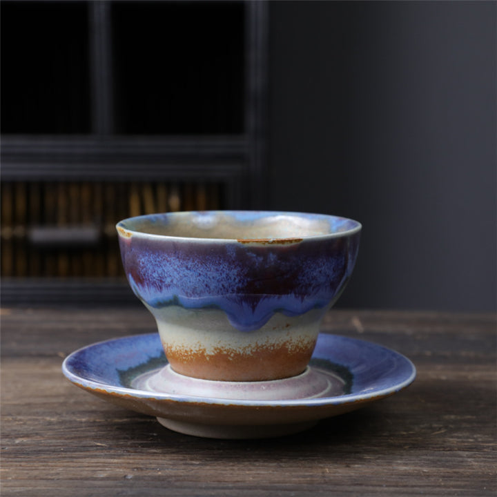 Tasse à café en céramique avec motif planète Buddha Stones Tasse à thé et café en poterie brute avec soucoupe