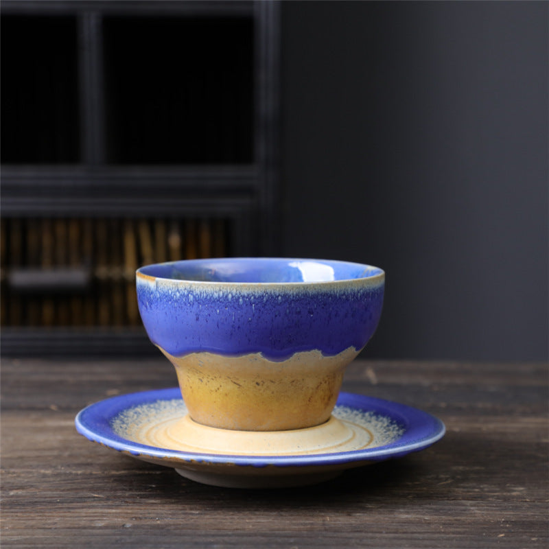 Tasse à café en céramique avec motif planète Buddha Stones Tasse à thé et café en poterie brute avec soucoupe