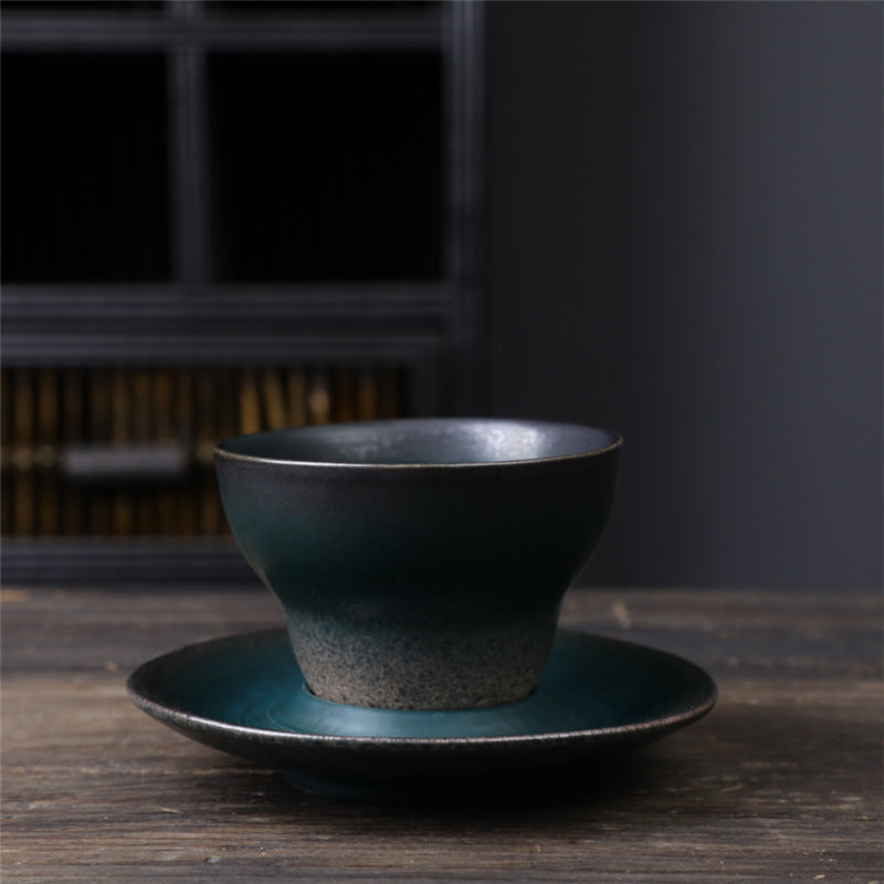 Tasse à café en céramique avec motif planète Buddha Stones Tasse à thé et café en poterie brute avec soucoupe