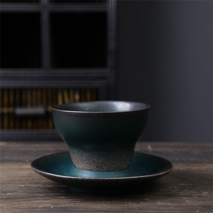 Tasse à café en céramique avec motif planète Buddha Stones Tasse à thé et café en poterie brute avec soucoupe