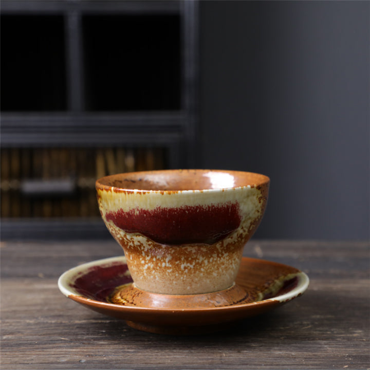 Tasse à café en céramique avec motif planète Buddha Stones Tasse à thé et café en poterie brute avec soucoupe