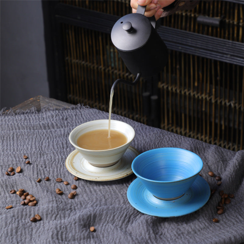 Tasse à café en céramique avec motif planète Buddha Stones Tasse à thé et café en poterie brute avec soucoupe