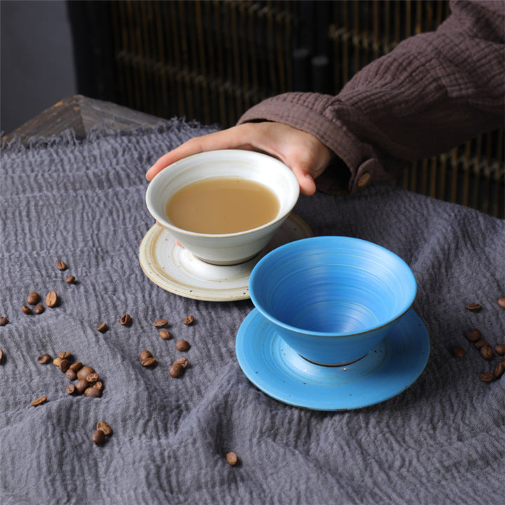 Tasse à café en céramique avec motif planète Buddha Stones Tasse à thé et café en poterie brute avec soucoupe